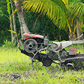 indonésie: K obdělávání polí zde slouží stroje - asi v této rovině je s nimi snazčí pořízení, v kaskádách měli vždy jen voly. 
